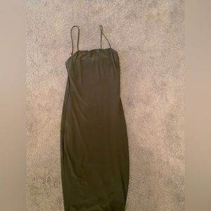 Olive green fitted stretchy cocktail dress